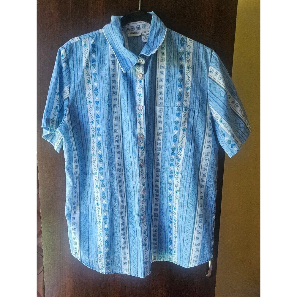 Vintage Cabin Creek Light Blue Patterned Short Sleeve Shirt Size Large